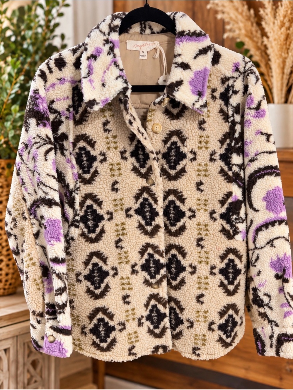 Mystree Mesa Ridge Sherpa Fleece Shacket Boho Southwestern Size S